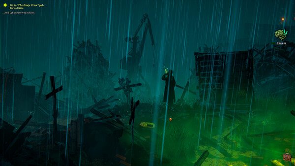 Un personaje clave mirando con sospecha por encima del hombro en un callejón oscuro.