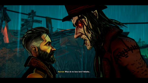 Vista panorámica nocturna de Port Blossom, la ciudad del juego.